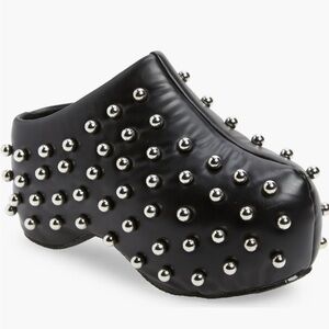 Studded Black Leather Mules